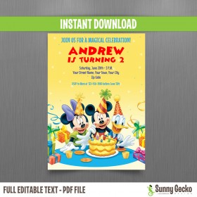 Mickey Mouse, Donald and Minnie 5x7 in. Birthday Invitation